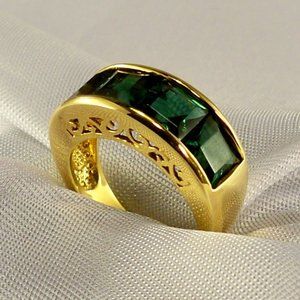 New Vintage R C by Adrienne Emerald Green Cubic Zirconias, Gold Ring